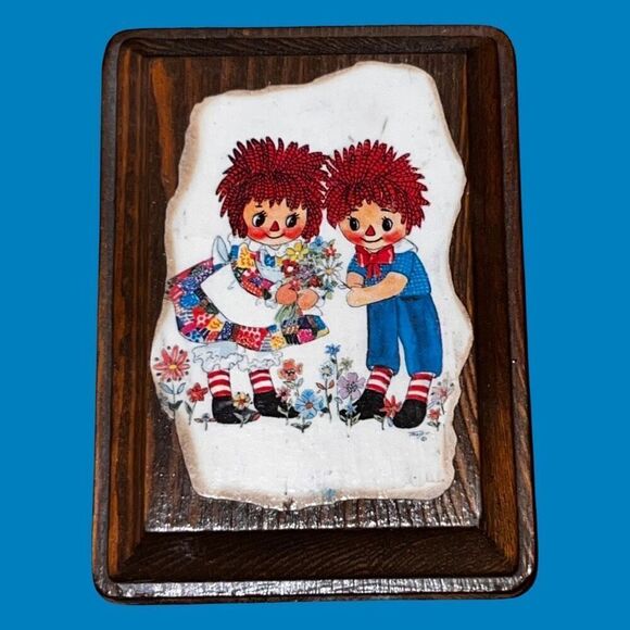 4 Vintage Raggedy Ann & Andy Wood Block Wall Hangings 2”x4” Decoupage B12 - Picture 5 of 7